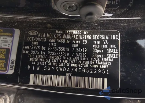 2014 Kia Sorento Sx V6 from USA, damaged, VIN 5XYKWDA74EG522951